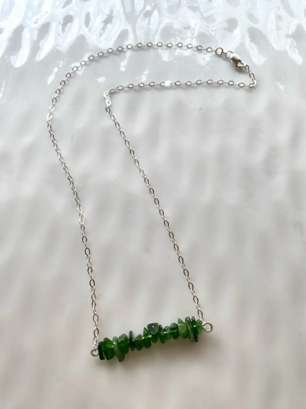 Sterling Silver and Green Howlite Chip Bar Necklace - Picture 3 of 6